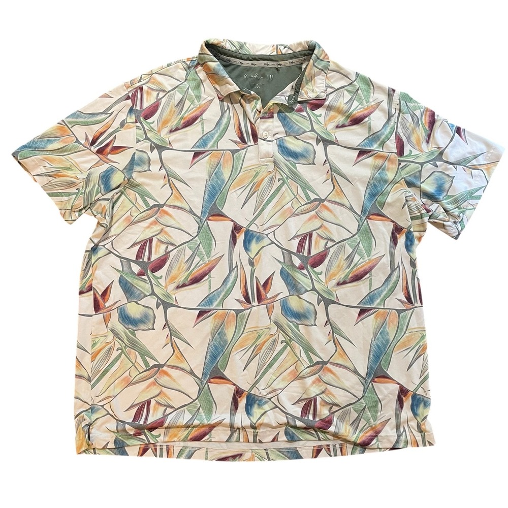 Walter Hagen Mens XXL Bird of Paradise Floral Golf Polo Shirt Multicolor Stretch